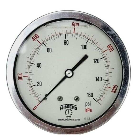 Winters Pressure Gauge 0-160 PSI & 0-1100 kPa Steel 4 1/4" Diameter Italy - Picture 5 of 6